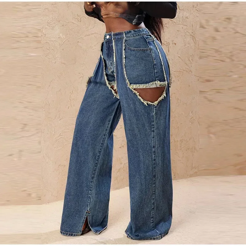 CPSYMYM Women High Waist Paneled Denim Jeans Streetwear Hollow Out Detail Trendy Wide Leg Split Hem Pants Spring Female Trouser
CPSYMYM Women High Waist Paneled Denim Jeans Streetwear Hollow Out Detail Trendy Wide Leg Split Hem Pants Spring Female Trouser