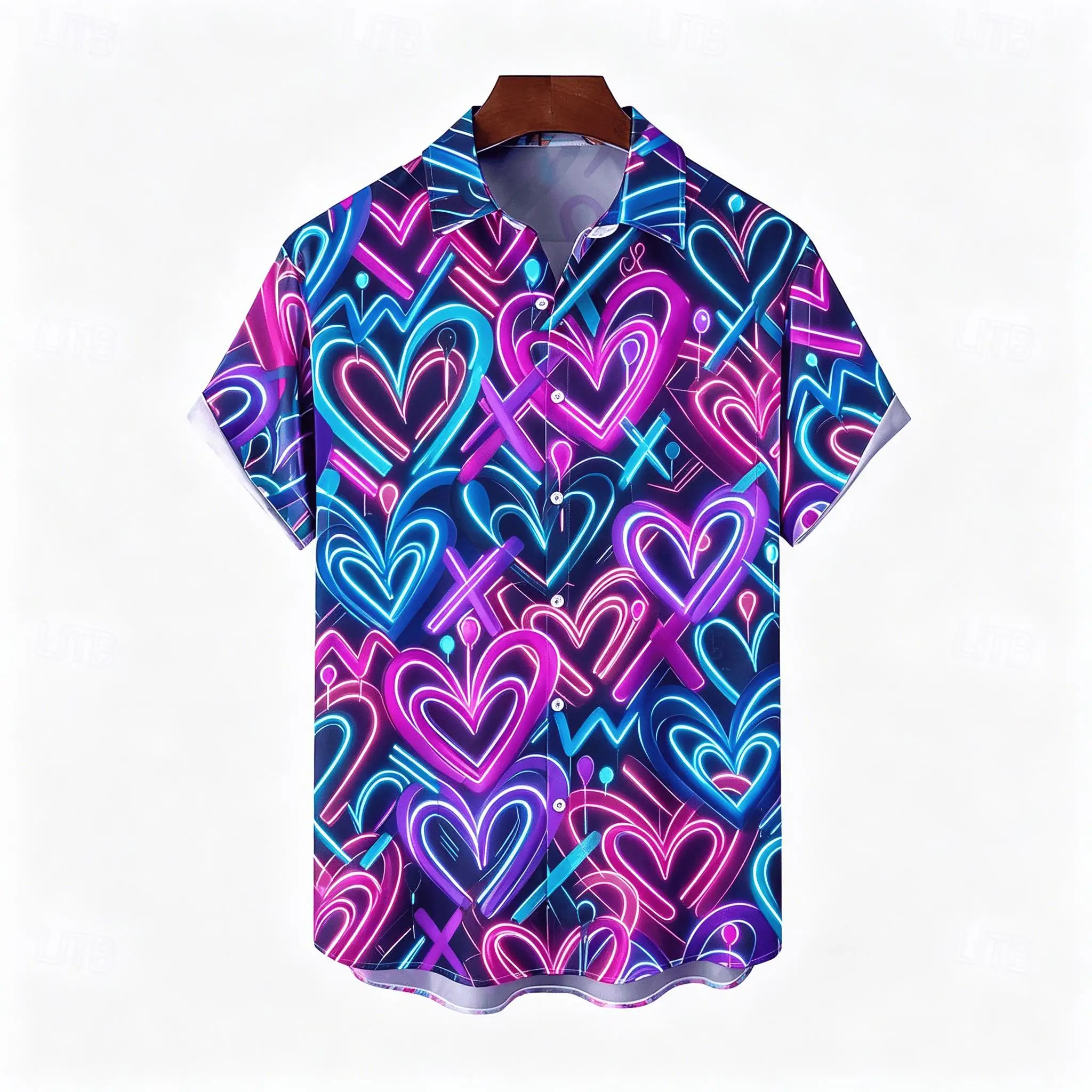 Men's Neon Heart Graffiti Print Short Sleeve Shirt, Retro 90s Cuban Collar Button Up Shirt for Spring & Summer
Men's Neon Heart Graffiti Print Short Sleeve Shirt, Retro 90s Cuban Collar Button Up Shirt for Spring & Summer