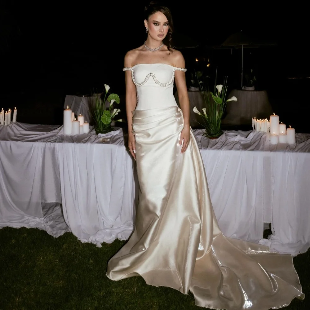 Customized Modest Formal Beige Beading Sequined Pleat Ruched Mermaid Off-the-shoulder Floor-Length Evening Dresses High Quality
Customized Modest Formal Beige Beading Sequined Pleat Ruched Mermaid Off-the-shoulder Floor-Length Evening Dresses High Quality