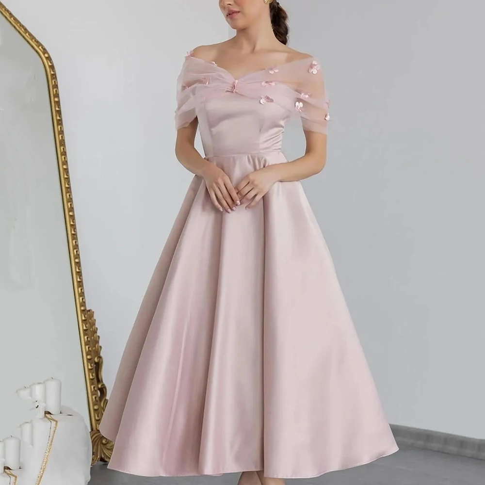 Customized Pink Off the Shoulder A-line Evening Dress Draped SLeeveless With Flower Party Gown Backless Ankle Length Prom Dress
Customized Pink Off the Shoulder A-line Evening Dress Draped SLeeveless With Flower Party Gown Backless Ankle Length Prom Dress