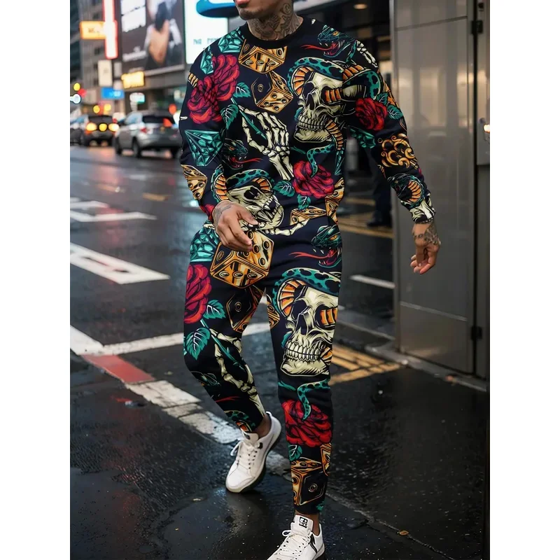 Men's tracksuit casual 3D skull print 2 piece sets long sleeve T-shirt pants 2PCs set fashion outfits oversized unisex clothing
Men's tracksuit casual 3D skull print 2 piece sets long sleeve T-shirt pants 2PCs set fashion outfits oversized unisex clothing