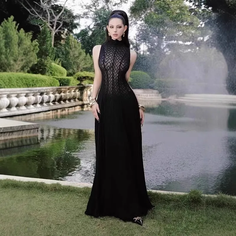 Fashion Hollow Out Mesh Elegant Long Dress for Women Sleeveless High Waist Chic Slimming Dresses vestidos de tricô femenino
Fashion Hollow Out Mesh Elegant Long Dress for Women Sleeveless High Waist Chic Slimming Dresses vestidos de tricô femenino