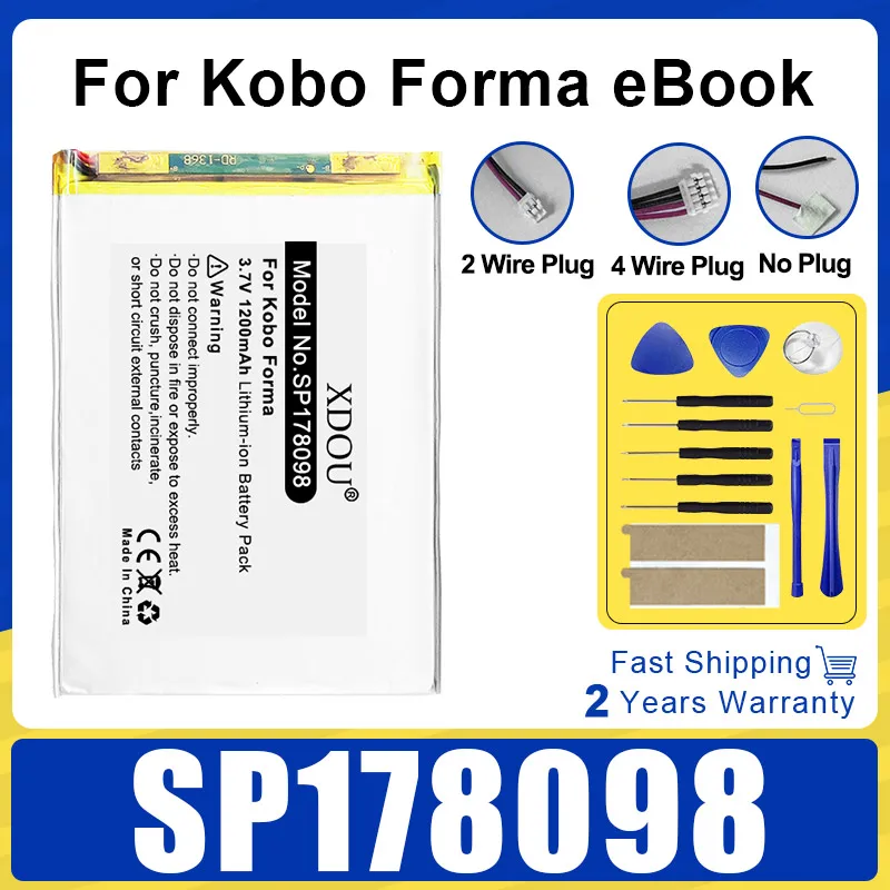3,7 В перезаряжаемая батарея SP 178098 для Kobo Forma E-ink, устройство чтения электронных книг, 1200 мАч, 2 провода + инструмент
3,7 В перезаряжаемая батарея SP 178098 для Kobo Forma E-ink, устройство чтения электронных книг, 1200 мАч, 2 провода + инструмент