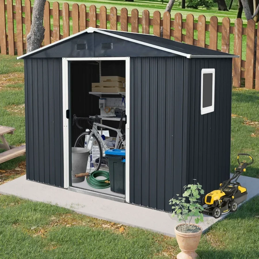 8ft x 4ft Outdoor Metal Storage Shed with Window and Metal Foundation for Backyard Patio Lawn Black and White
8ft x 4ft Outdoor Metal Storage Shed with Window and Metal Foundation for Backyard Patio Lawn Black and White