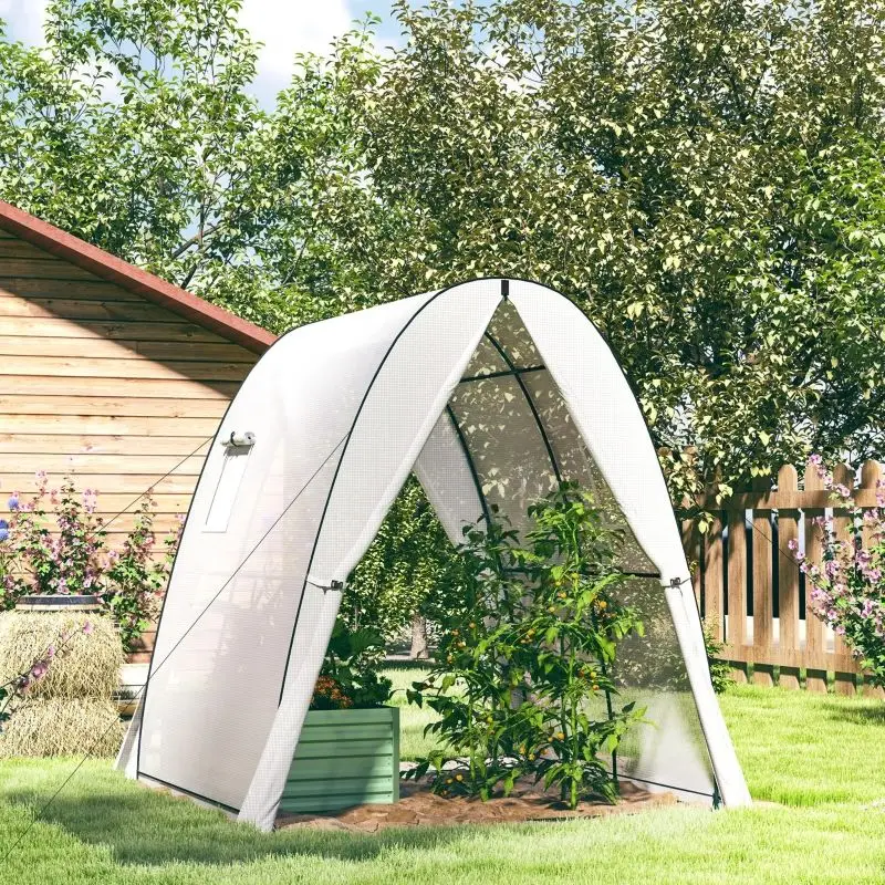 Tunnel Hoop House Greenhouse with Sandbags and Hemmed PE Cover, 2 Doors and Screen Windows, 6' x 6' x 6.6', White
Tunnel Hoop House Greenhouse with Sandbags and Hemmed PE Cover, 2 Doors and Screen Windows, 6' x 6' x 6.6', White