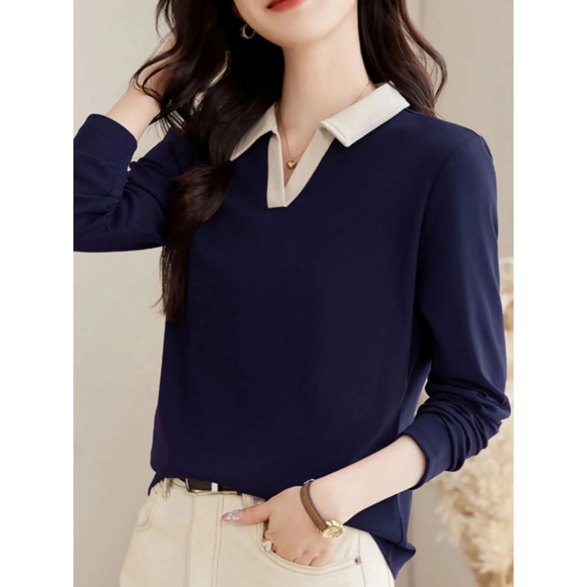 Women's Long Sleeve Shirt Color Block Contrast Neckline Clean Fit Linen A-Line Sleeve T-Shirt Ladies Fashion Winter Collection
Women's Long Sleeve Shirt Color Block Contrast Neckline Clean Fit Linen A-Line Sleeve T-Shirt Ladies Fashion Winter Collection