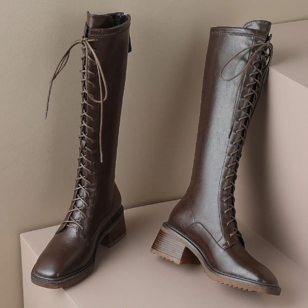 Women's autumn lace-up knee high knight boots sqaure toe back zip long winter high boots great pu leather daily motorcycle boots
Women's autumn lace-up knee high knight boots sqaure toe back zip long winter high boots great pu leather daily motorcycle boots
