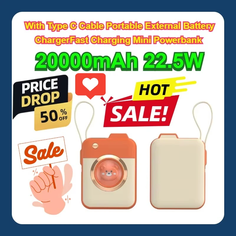 For IPhone 15 Xiaomi Power Bank With Type C Cable Portable External Battery Charger 22.5W Fast Charging 20000mAh Mini Powerbank
For IPhone 15 Xiaomi Power Bank With Type C Cable Portable External Battery Charger 22.5W Fast Charging 20000mAh Mini Powerbank
