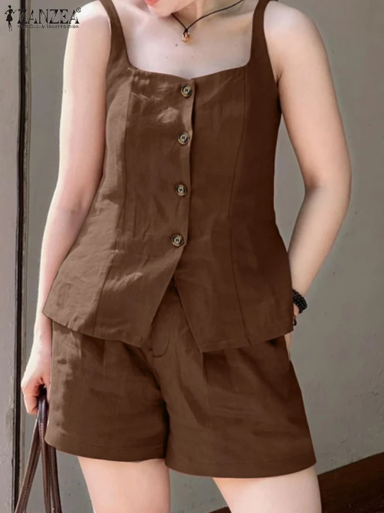 2025 ZANZEA Summer Elegant Sleeveless Vests Tops Shorts Sets Women 2PCS Holiday Outfits Stylish Solid Tracksuits Two Pieces Set
2025 ZANZEA Summer Elegant Sleeveless Vests Tops Shorts Sets Women 2PCS Holiday Outfits Stylish Solid Tracksuits Two Pieces Set