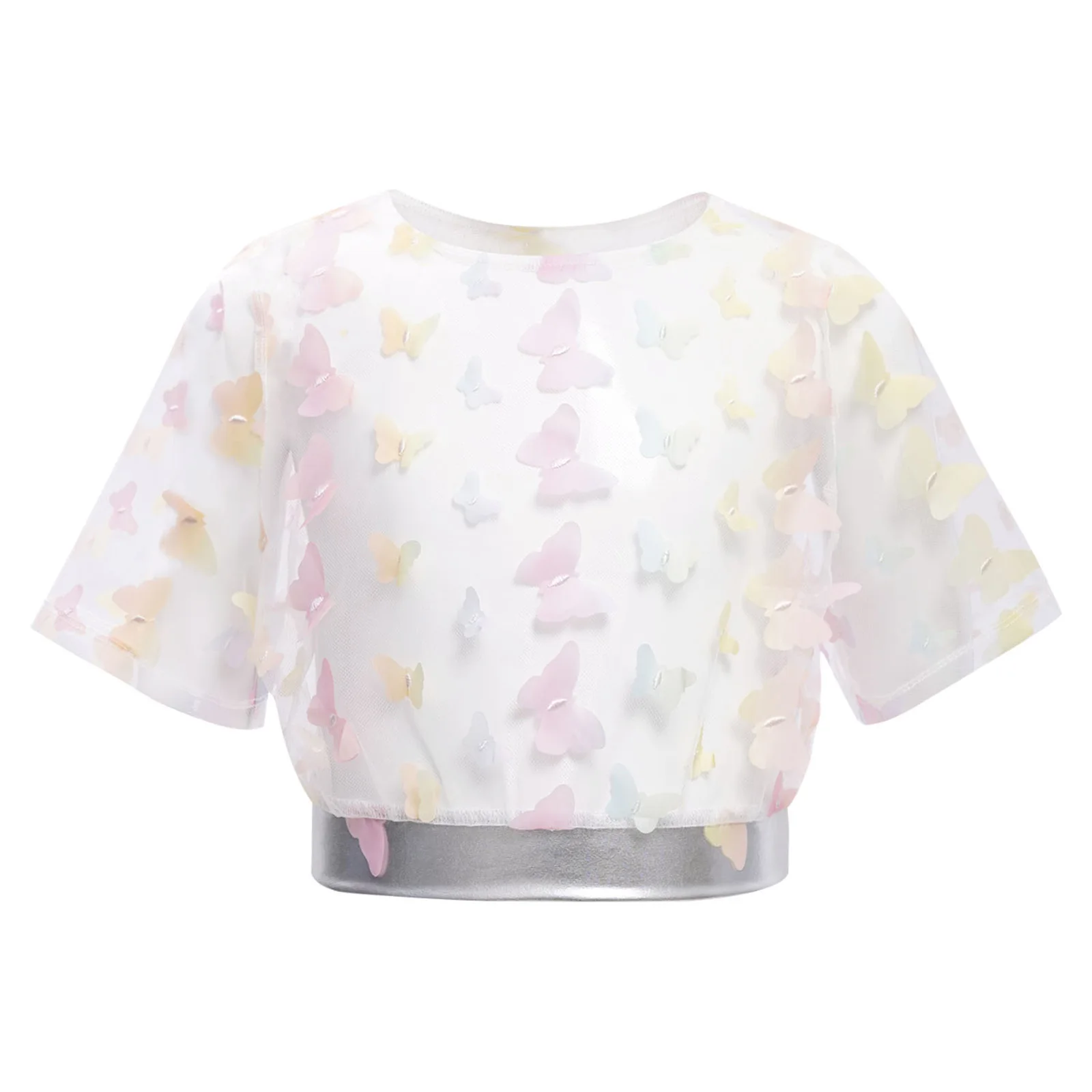 Kids Girls Shirt Summer Butterfly Sheer Mesh Cover-Ups Round Neck Short Sleeve Crop Top Tees for Ballet Dance Warm Up Practice
Kids Girls Shirt Summer Butterfly Sheer Mesh Cover-Ups Round Neck Short Sleeve Crop Top Tees for Ballet Dance Warm Up Practice