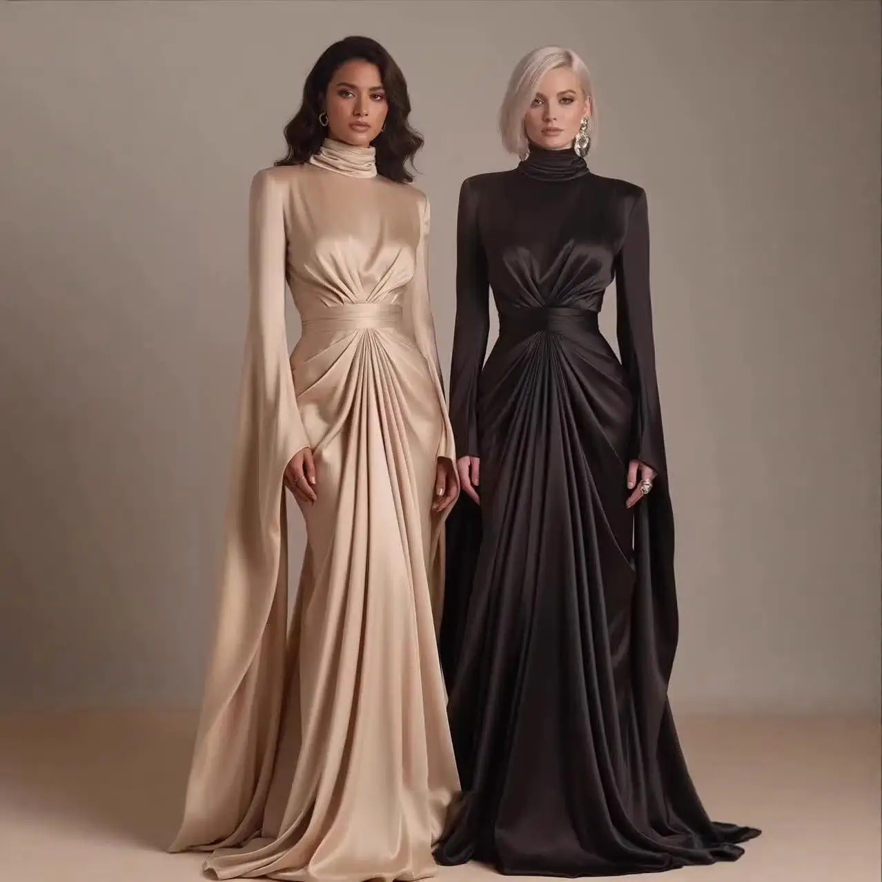 Elegant High Collar Long Sleeve Women's Dress Waist Cinched Pure Color Folded Hem City Walk Fashionable Single Piece
Elegant High Collar Long Sleeve Women's Dress Waist Cinched Pure Color Folded Hem City Walk Fashionable Single Piece