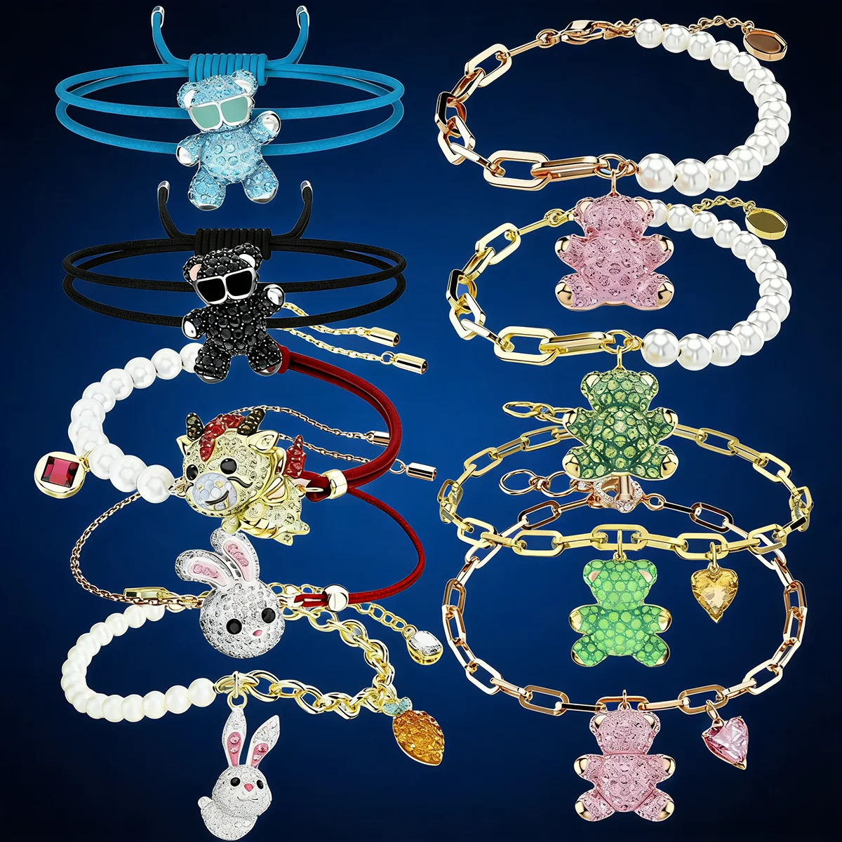 Cute animal-shaped rabbit and bear pearl bracelet, exquisite and fashionable design, women's jewelry, holiday gift.
Cute animal-shaped rabbit and bear pearl bracelet, exquisite and fashionable design, women's jewelry, holiday gift.