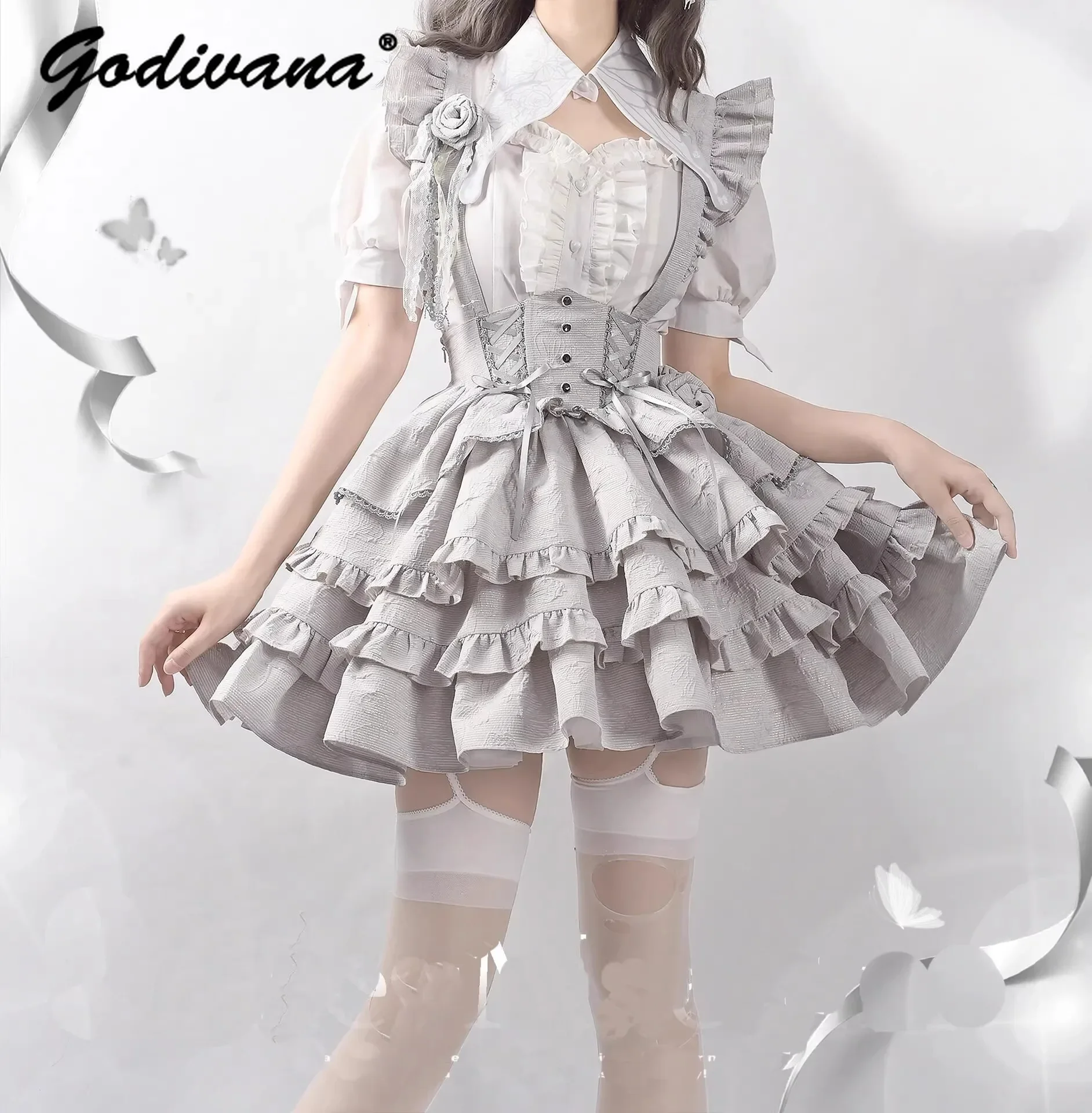 Lolita Skirt Set SK Girl Women's Gothic Style Sweet Short Sleeve Shirt Fishbone Short Suspender Skirt 2 Pieces Set Outfits
Lolita Skirt Set SK Girl Women's Gothic Style Sweet Short Sleeve Shirt Fishbone Short Suspender Skirt 2 Pieces Set Outfits