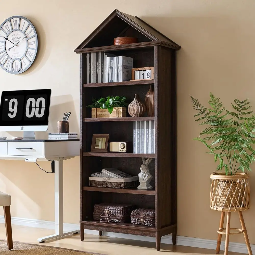 75.9 Tall Arched 5-Tier Large Wooden Bookshelf with Adjustable Shelves for Living Room or Office in Oak-Brown
75.9 Tall Arched 5-Tier Large Wooden Bookshelf with Adjustable Shelves for Living Room or Office in Oak-Brown