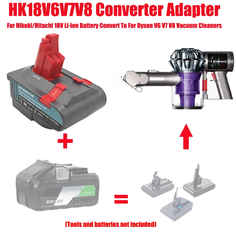 HK18V6V7V8 Battery Adapter Converter for Hikoki/Hitachi 18V Lithium Batteries Compatible with For Dyson V6 V7 V8 Vacuum Cleaners
HK18V6V7V8 Battery Adapter Converter for Hikoki/Hitachi 18V Lithium Batteries Compatible with For Dyson V6 V7 V8 Vacuum Cleaners