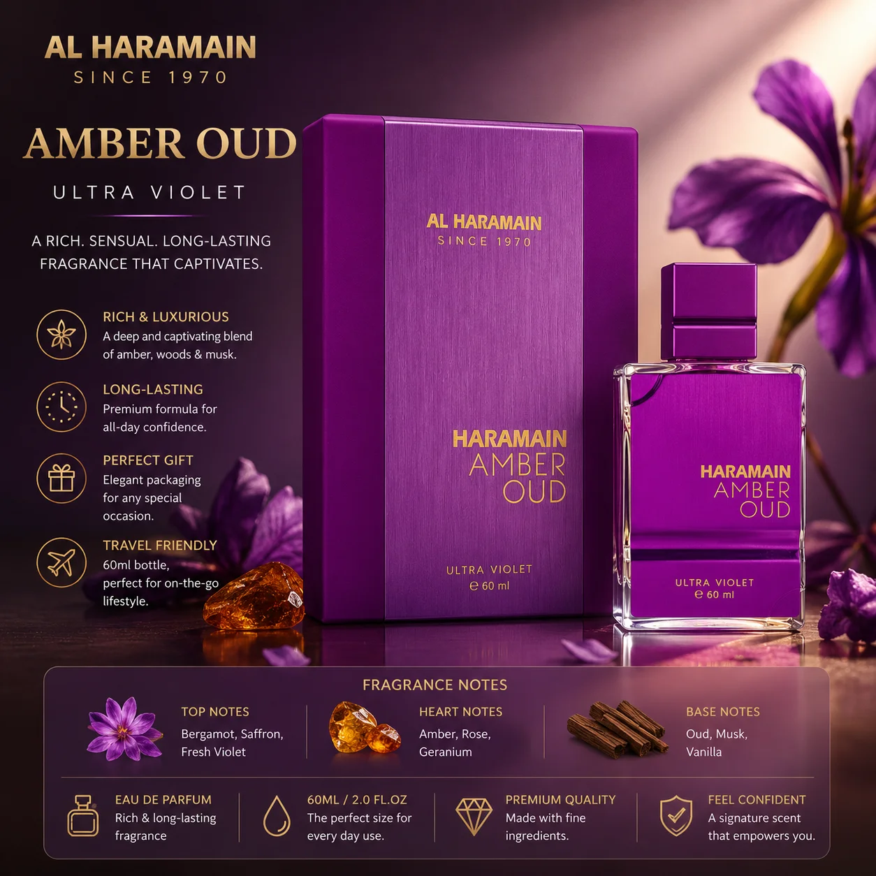 Haramain Amber Oud Ultra Violet 60ml Perfume For Women Long Lasting Sweet Cherry Floral Fragrance Arabian Luxury Scent
Haramain Amber Oud Ultra Violet 60ml Perfume For Women Long Lasting Sweet Cherry Floral Fragrance Arabian Luxury Scent