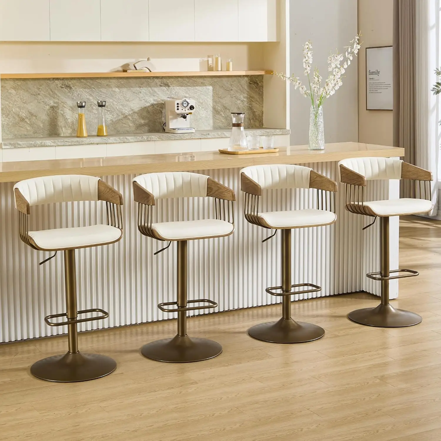 Набор из 4 вращающихся барных стульев, регулируемые по высоте стулья для барной стойки со спинками, современные барные стулья из искусственной кожи, с возможностью индивидуальной настройки
Набор из 4 вращающихся барных стульев, регулируемые по высоте стулья для барной стойки со спинками, современные барные стулья из искусственной кожи, с возможностью индивидуальной настройки