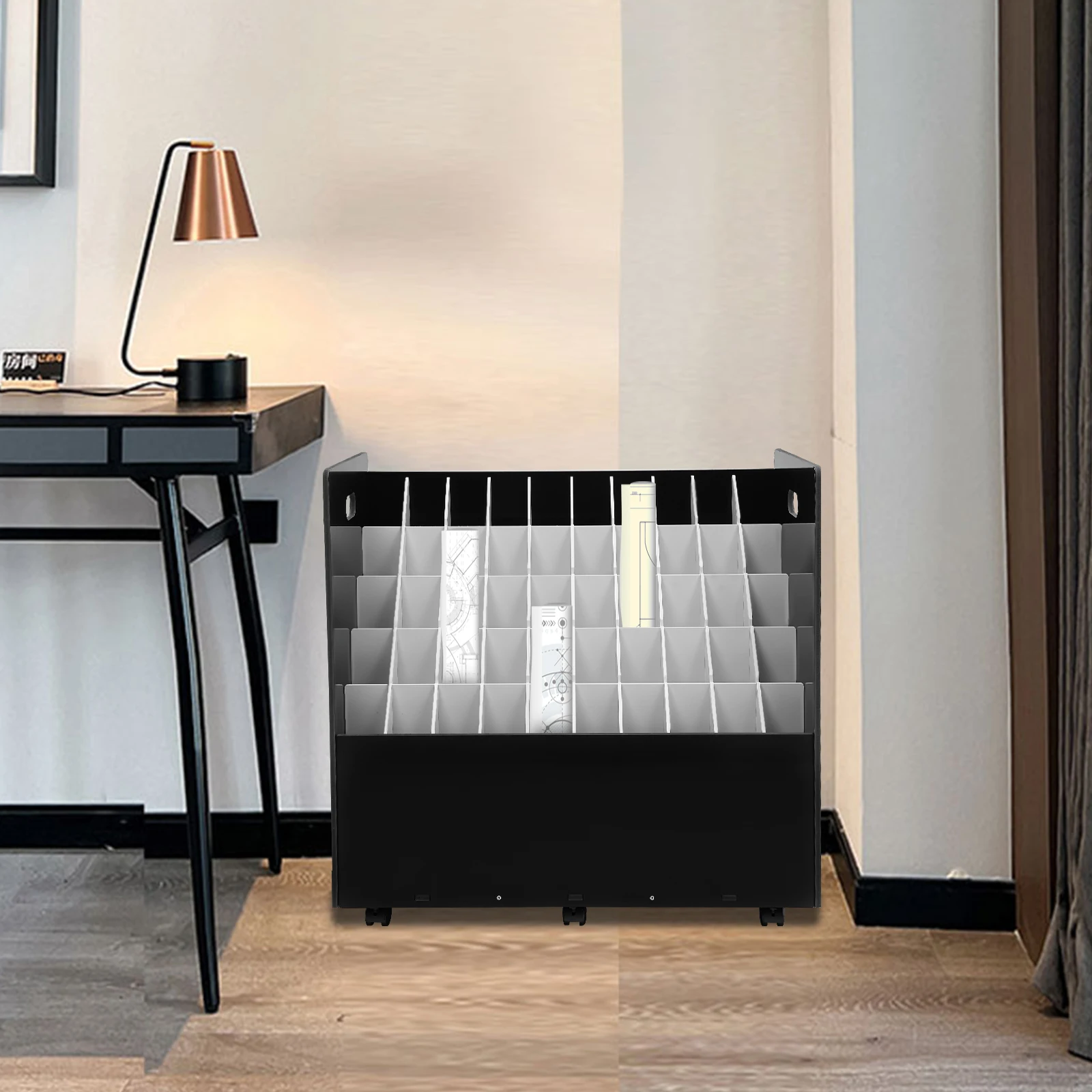 50-slot Roll File Organizer with Wheels 30*15.8*28.5in PVC Black/White Movable Blueprint Storage Holder File Cart Office Cabinet 
50-slot Roll File Organizer with Wheels 30*15.8*28.5in PVC Black/White Movable Blueprint Storage Holder File Cart Office Cabinet