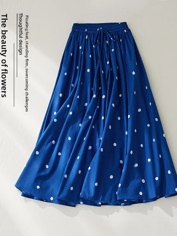 Blue Polka Dot Cotton Linen A-Line Skirt Women's High Waist Slimming Artistic Ageless Casual Mid-Length Skirt Summer
Blue Polka Dot Cotton Linen A-Line Skirt Women's High Waist Slimming Artistic Ageless Casual Mid-Length Skirt Summer