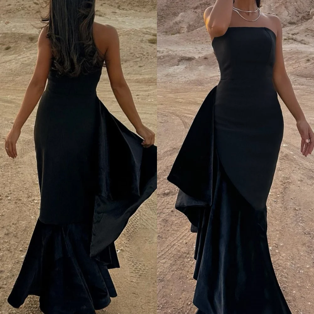 Customized Mermaid Exquisite Black Jersey Evening Dress Formal Strapless Detachable Sleeve Evening Dress Vestido De Fe
Customized Mermaid Exquisite Black Jersey Evening Dress Formal Strapless Detachable Sleeve Evening Dress Vestido De Fe