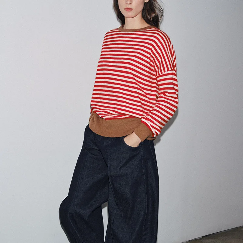 Новое поступление, осенний повседневный свободный полосатый круглый вязаный свитер Ne Long Sve для женщин, удобный дышащий повседневный свитер
Новое поступление, осенний повседневный свободный полосатый круглый вязаный свитер Ne Long Sve для женщин, удобный дышащий повседневный свитер
