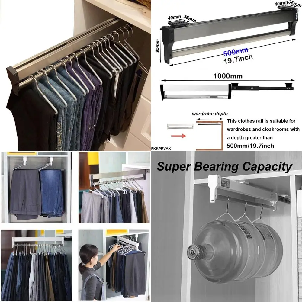Adjustable Pull-Out Closet Hanging Rail for 30-60cm Wardrobe, Organizer Rack for Hanging Pants and Coats, 500MM/19 Space-Saving
Adjustable Pull-Out Closet Hanging Rail for 30-60cm Wardrobe, Organizer Rack for Hanging Pants and Coats, 500MM/19 Space-Saving