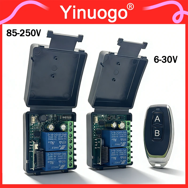 Universal RF Relay Receiver Module DC 6-30V AC 85-250V 2CH with Wireless 433MHz Remote Control for Garage Door Lock Light