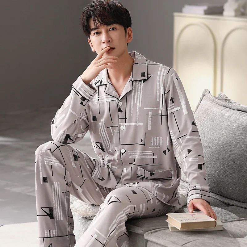 2025 Spring Plus Size Long Sleeve Cotton Print Pajama Sets for Men Korean Loose Sleepwear Suit Pyjama Male Homewear Home Clothes
2025 Spring Plus Size Long Sleeve Cotton Print Pajama Sets for Men Korean Loose Sleepwear Suit Pyjama Male Homewear Home Clothes