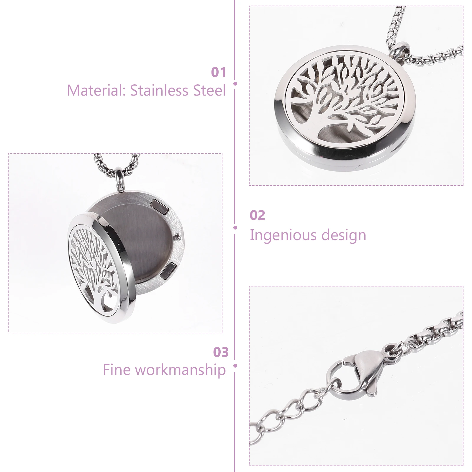 1 pc Hollow-Out Aromatherapy Pendant Necklace Essential Oil Diffuser Unique Tree Design Stylish Practical Neck Decoration Chain 
1 pc Hollow-Out Aromatherapy Pendant Necklace Essential Oil Diffuser Unique Tree Design Stylish Practical Neck Decoration Chain