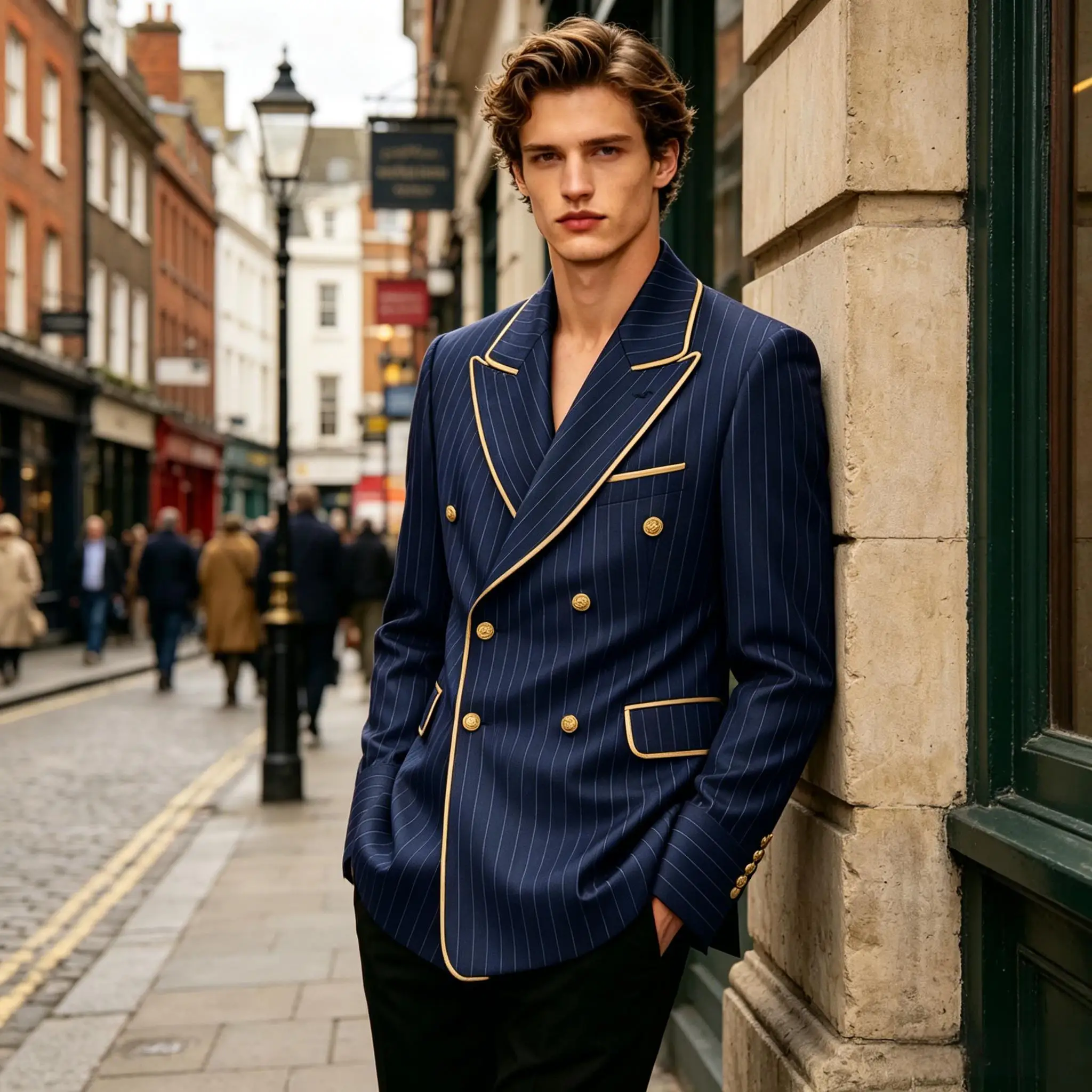 Men's Pinstripe Double Breasted Blazer Slim Fit Peak Lapel Jacket With Gold Trim Luxury Formal Business Wedding Party Suit Coat
Men's Pinstripe Double Breasted Blazer Slim Fit Peak Lapel Jacket With Gold Trim Luxury Formal Business Wedding Party Suit Coat
