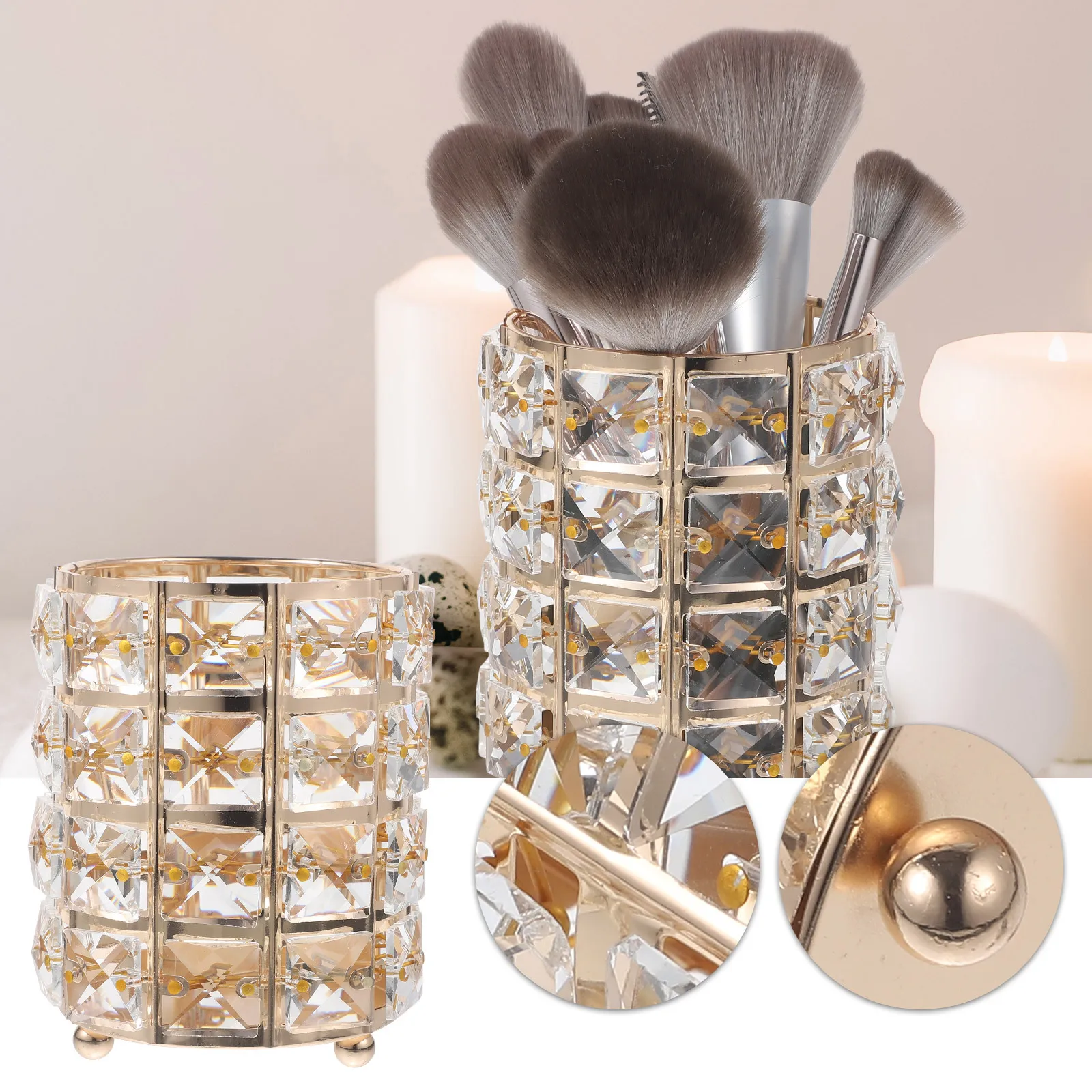 1Pcs Golden Makeup Brush Holder Crystal Pen Holder Desktop Storage Container for Cosmetics Brushes Stationery Office Home Decor
1Pcs Golden Makeup Brush Holder Crystal Pen Holder Desktop Storage Container for Cosmetics Brushes Stationery Office Home Decor