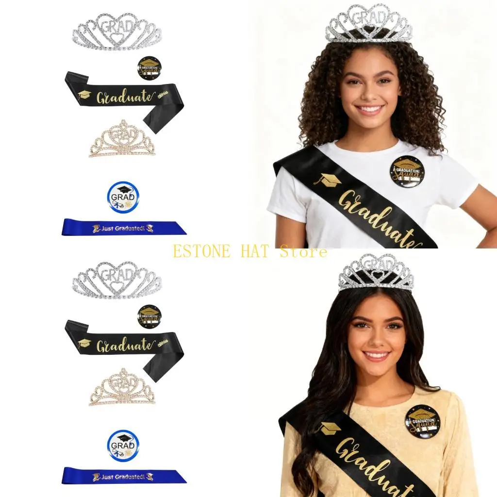 49MF Graduation Crowns and Sash Badge Set Graduate Tiaras Headwear I Graduated Sash Grad Brooch Graduation Party Decorations
49MF Graduation Crowns and Sash Badge Set Graduate Tiaras Headwear I Graduated Sash Grad Brooch Graduation Party Decorations