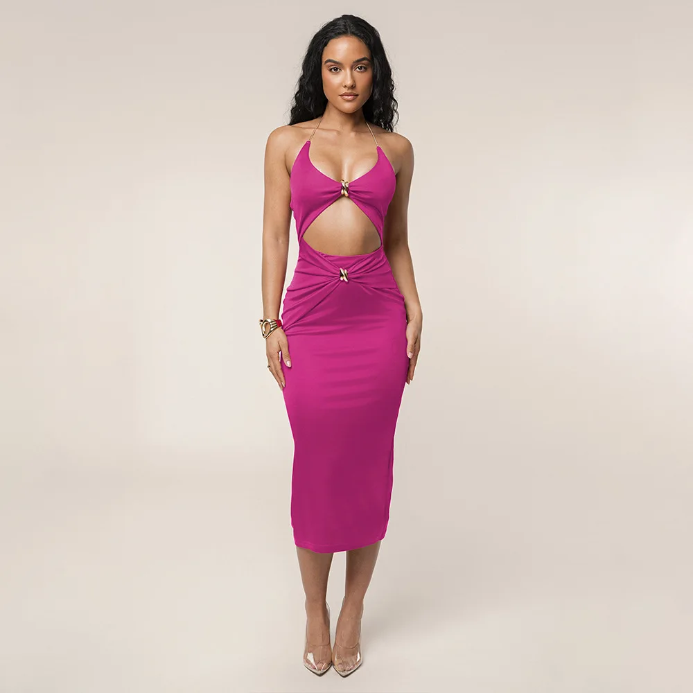 2025 summer halter neck hollow dress sexy fashionable slim solid color deep V long skirt club clothing Vestidos
2025 summer halter neck hollow dress sexy fashionable slim solid color deep V long skirt club clothing Vestidos