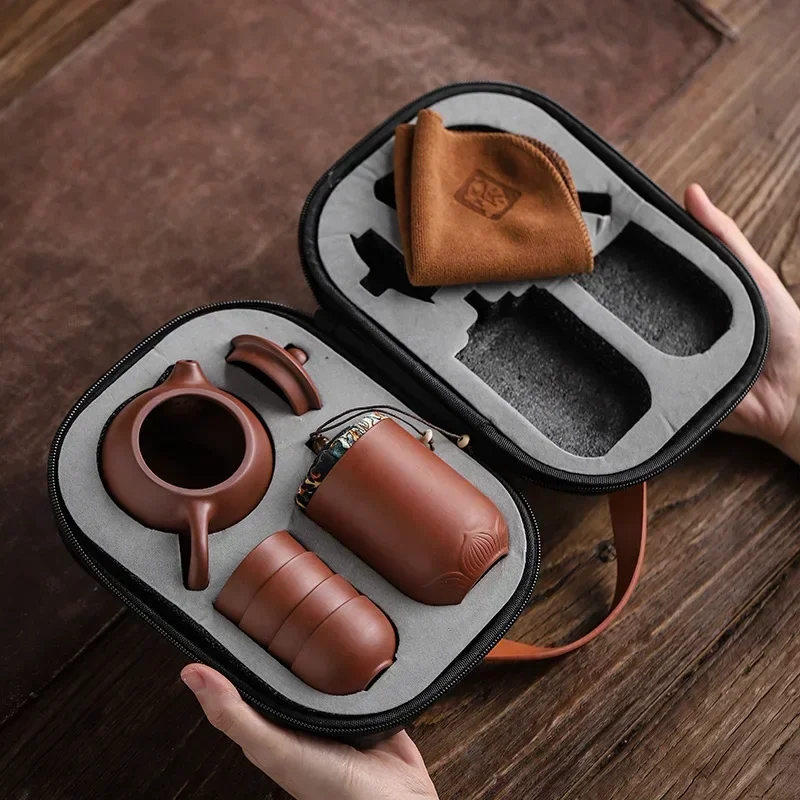 Ceramic Purple Sand Tea Cups Portable Teapot Set Outdoor Travel Gaiwan Cups of Tea Ceremony Teacup Fine Gift
Ceramic Purple Sand Tea Cups Portable Teapot Set Outdoor Travel Gaiwan Cups of Tea Ceremony Teacup Fine Gift