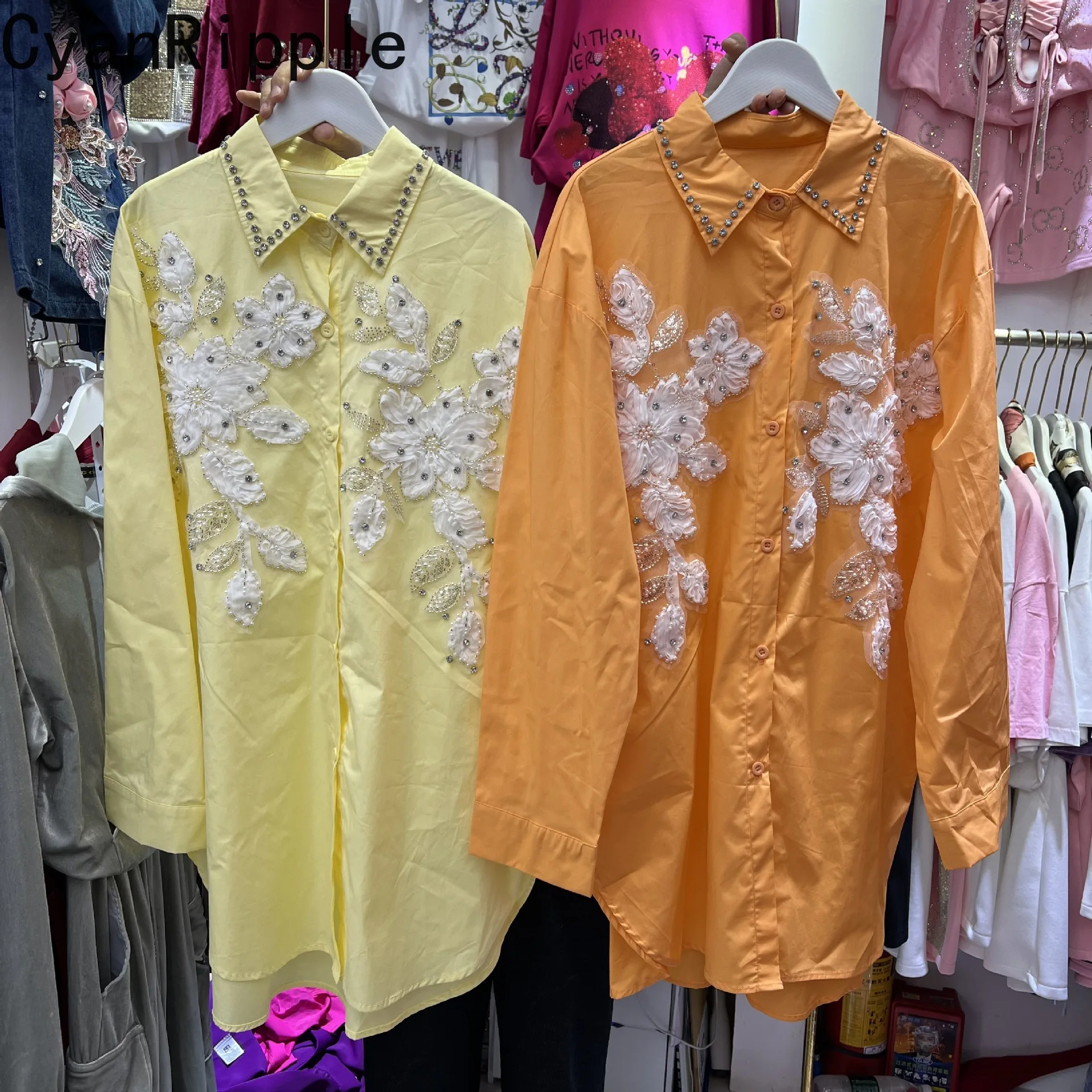 Fashion New Spring Autumn Long Sleeve Women Blouses Embroidery Flowers Diamonds Turn-down Collar Cardigans Top Casual Shirts
Fashion New Spring Autumn Long Sleeve Women Blouses Embroidery Flowers Diamonds Turn-down Collar Cardigans Top Casual Shirts