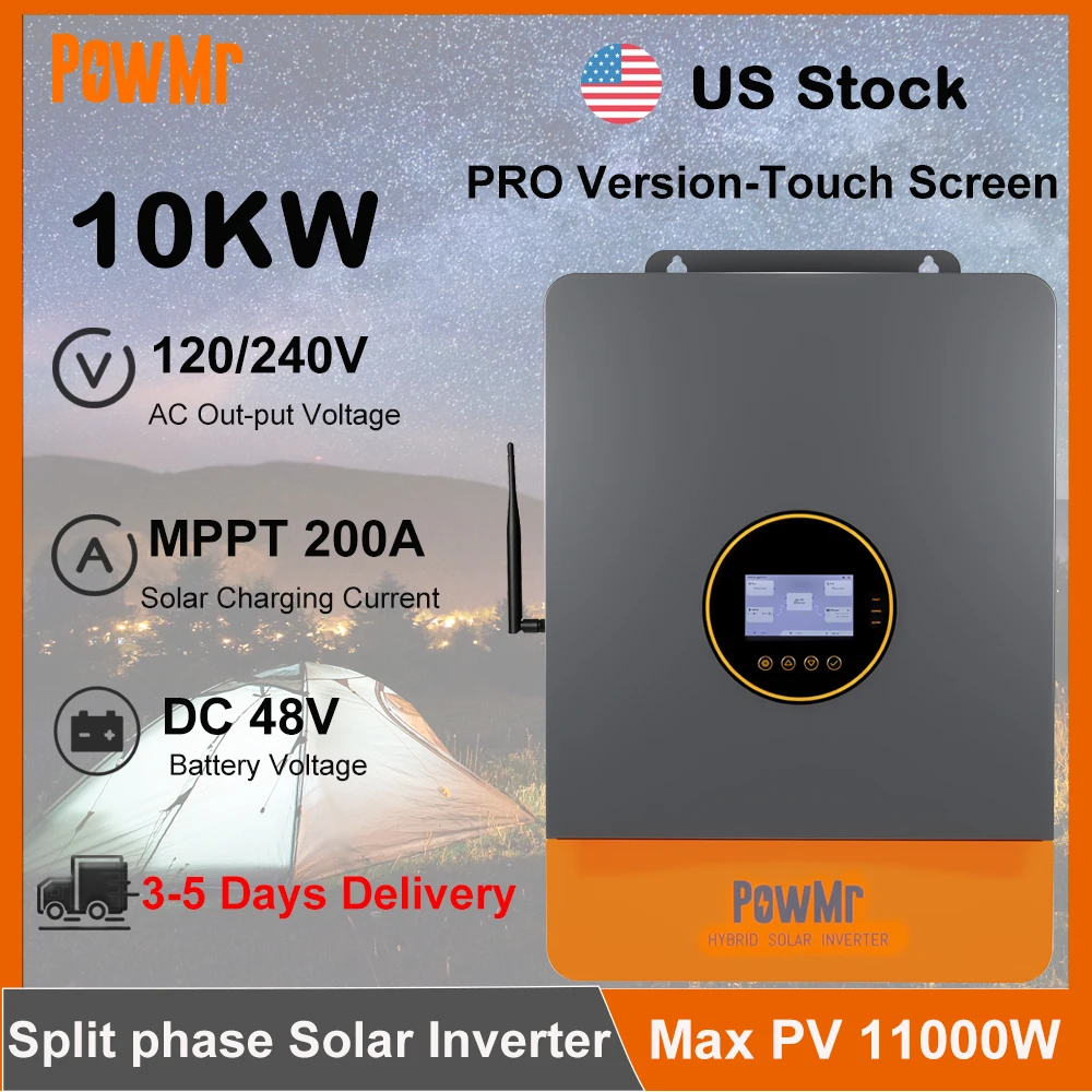 US Stock Split-Phase 10KW 48V Home Use Solar Inverter 120/240V AC 200A MPPT Solar Charger Controller Off-Grid Inversor Max PV 500Vdc Fit for Lithium Batteria
US Stock Split-Phase 10KW 48V Home Use Solar Inverter 120/240V AC 200A MPPT Solar Charger Controller Off-Grid Inversor Max PV 500Vdc Fit for Lithium Batteria