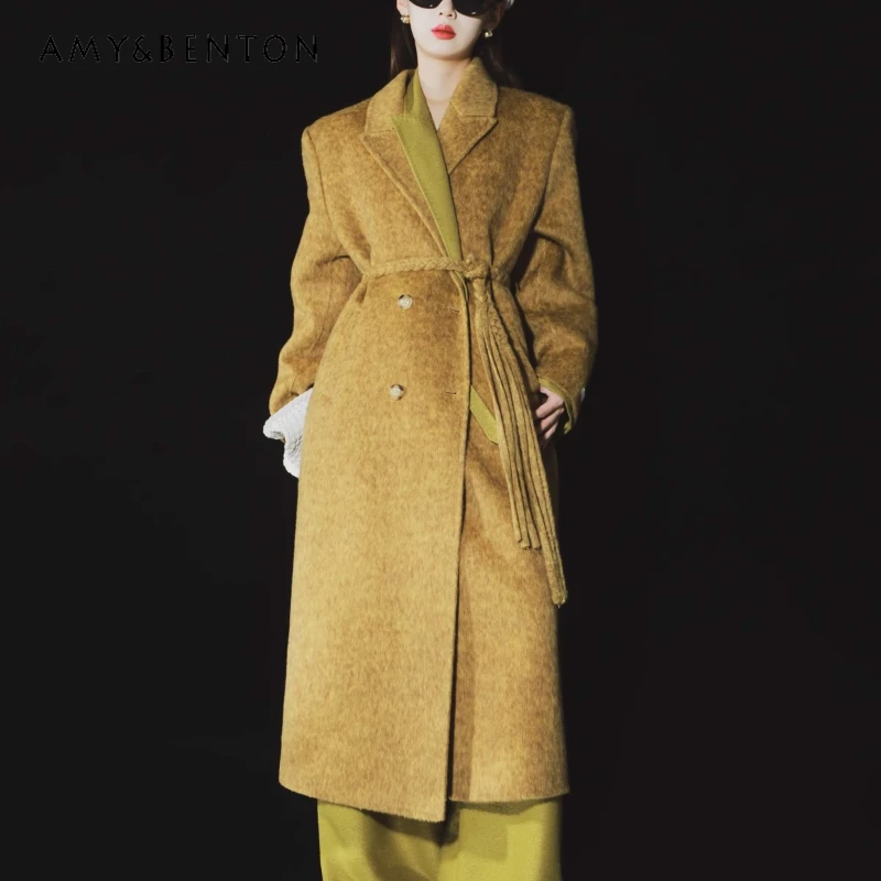 High-End Wool Woven Belt Suit Collar Reversible Cashmere Coat Women Winter New Elegant Socialite Loose Versatile Slim Midi Coats
High-End Wool Woven Belt Suit Collar Reversible Cashmere Coat Women Winter New Elegant Socialite Loose Versatile Slim Midi Coats
