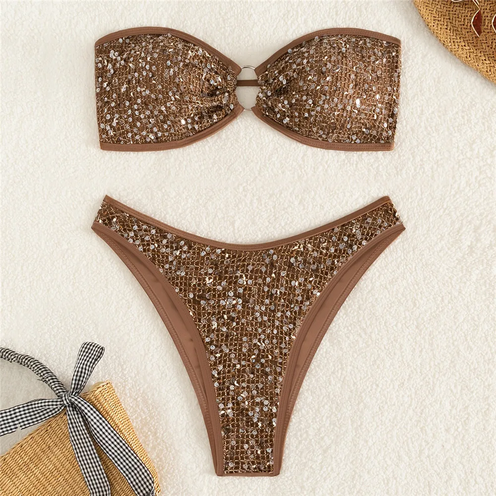 Sexy Brown Sequin Bandeau Bikini Femmes Metal Ring Swimwear Sexy Swimsuit Woman 2026 High Cut Bathing Suit Brazilian Bikinis Set
Sexy Brown Sequin Bandeau Bikini Femmes Metal Ring Swimwear Sexy Swimsuit Woman 2026 High Cut Bathing Suit Brazilian Bikinis Set