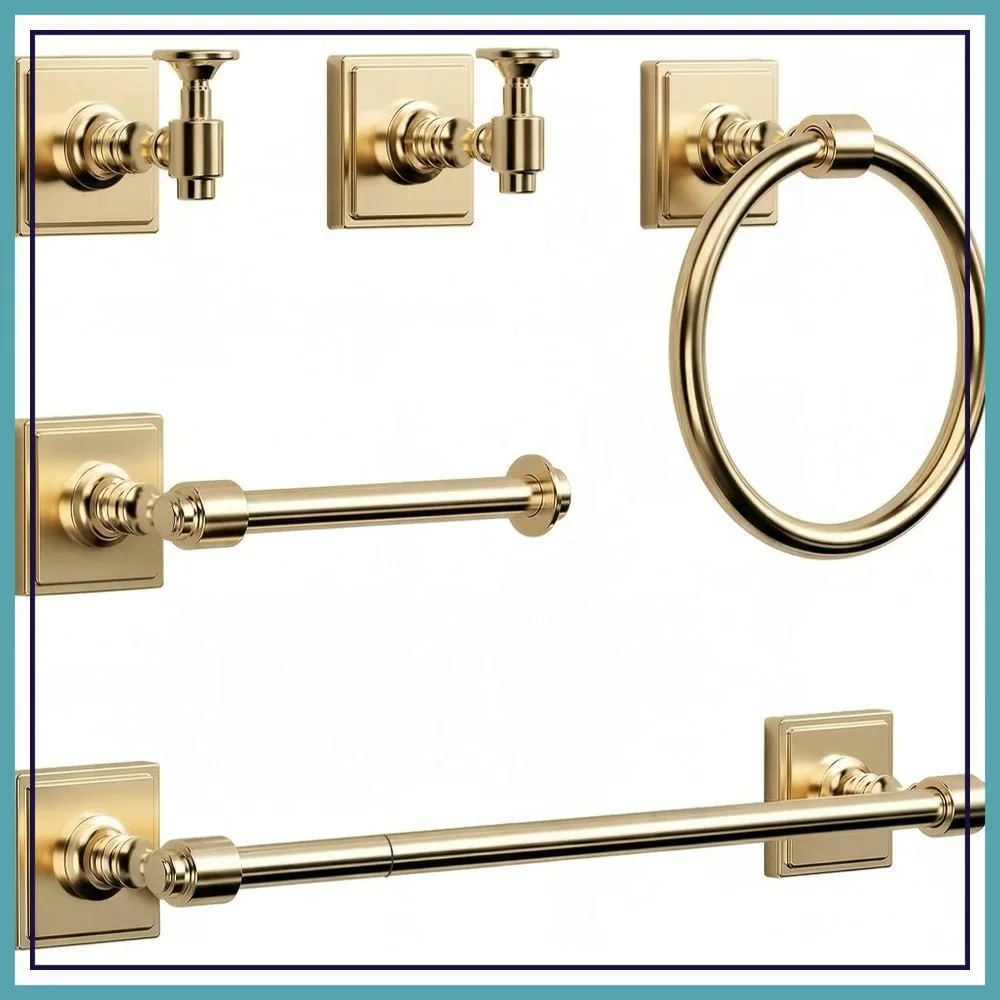 5 Piece Champagne Gold Bathroom Towel Bar Set, SUS304 Stainless Steel 24" Towel Rack, Wall Mounted
5 Piece Champagne Gold Bathroom Towel Bar Set, SUS304 Stainless Steel 24" Towel Rack, Wall Mounted