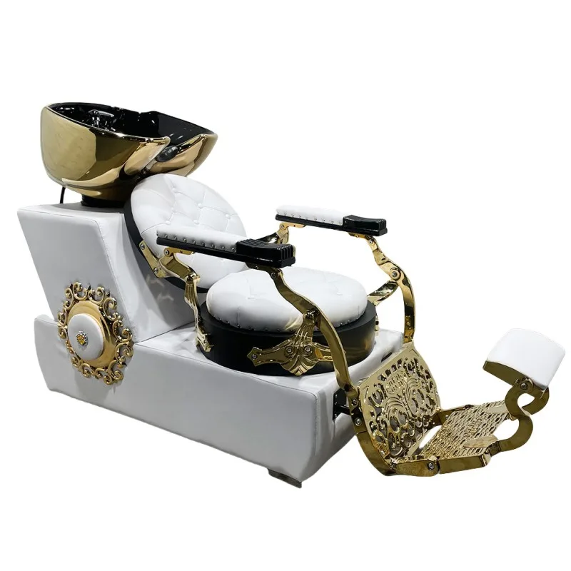 High-grade gold retro sitting semi-reclining shampoo bed ceramic salon shampoo flush bed for hair salons
High-grade gold retro sitting semi-reclining shampoo bed ceramic salon shampoo flush bed for hair salons