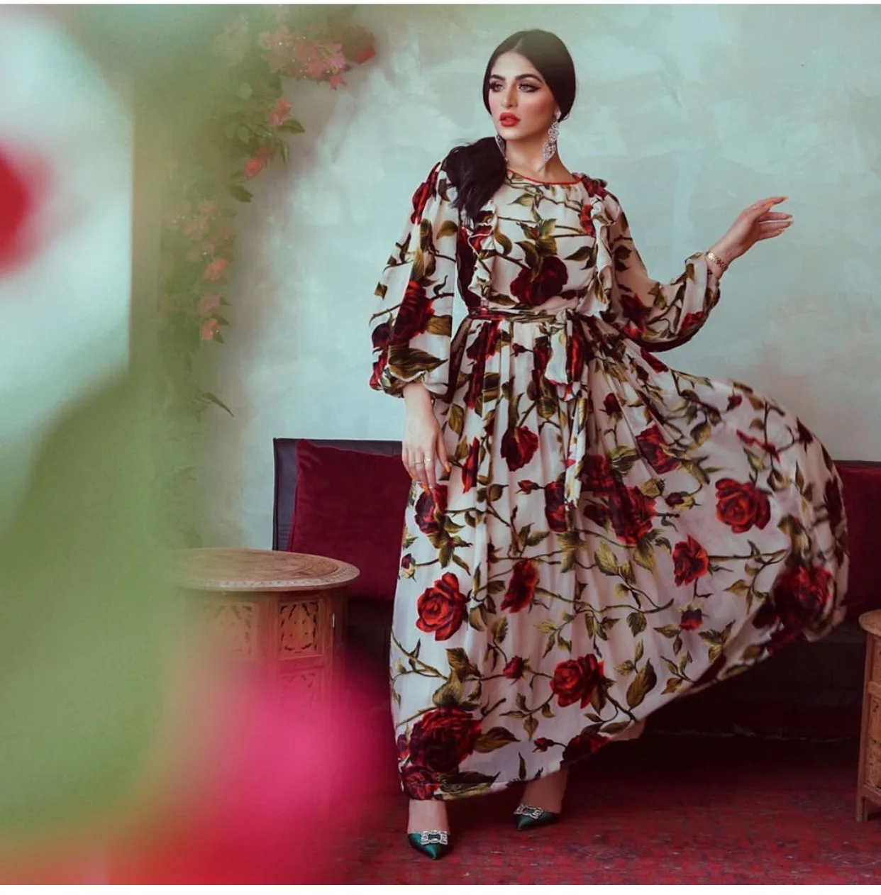 Middle Eastern Turkish Ruffle Rose Print Bohemian Dress Muslim Abaya Robe Spring Summer
Middle Eastern Turkish Ruffle Rose Print Bohemian Dress Muslim Abaya Robe Spring Summer