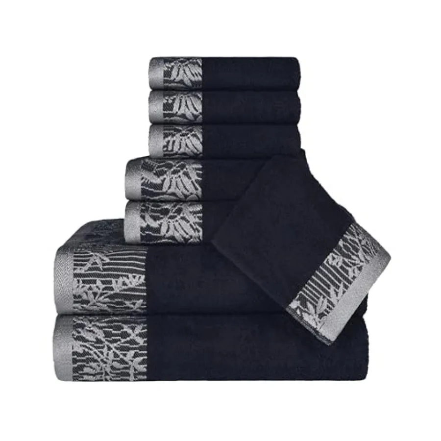 8 Piece Cotton Towel Set for Bathroom and Shower Use, Wisteria Collection in Black with Floral Jacquard Dobby Border, Quick-Dry
8 Piece Cotton Towel Set for Bathroom and Shower Use, Wisteria Collection in Black with Floral Jacquard Dobby Border, Quick-Dry