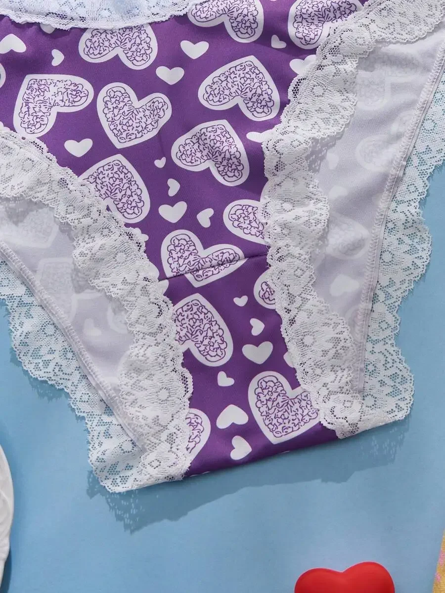 Womens Purple Heart Print Lace Trim Bikini Briefs
Womens Purple Heart Print Lace Trim Bikini Briefs