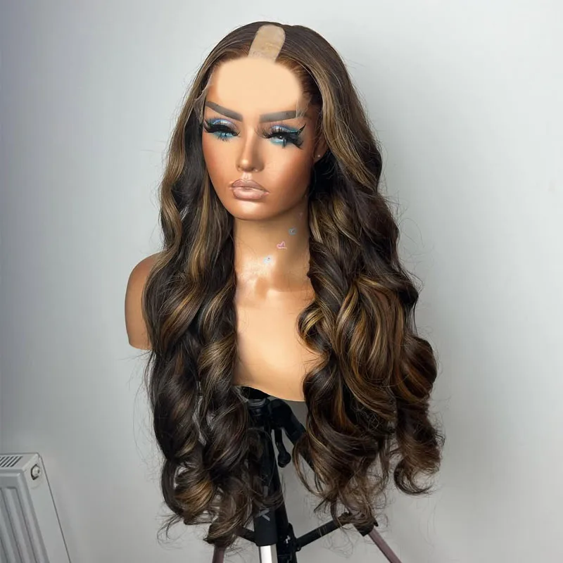 Body Wave Highlight Brown Blonde 1x4 Middle V Part Human Hair Wigs for Black Women Adjustable Glueless U Part Wigs with Clips
Body Wave Highlight Brown Blonde 1x4 Middle V Part Human Hair Wigs for Black Women Adjustable Glueless U Part Wigs with Clips