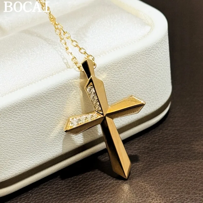 BOCAI НОВЫЙ кулон из чистого серебра S925, модный и роскошный гладкий крест из розового золота
BOCAI НОВЫЙ кулон из чистого серебра S925, модный и роскошный гладкий крест из розового золота