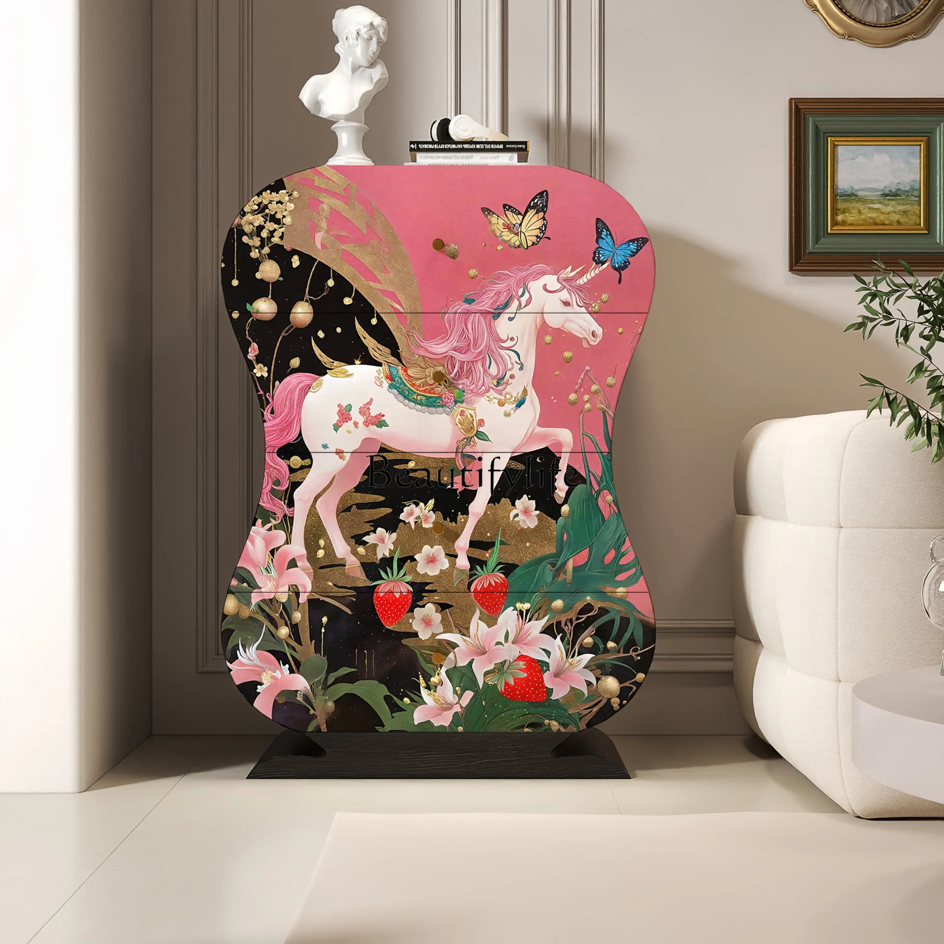 French retro painted solid wood porch cabinet, living room and homestay integrated storage cabinet against the wall
French retro painted solid wood porch cabinet, living room and homestay integrated storage cabinet against the wall