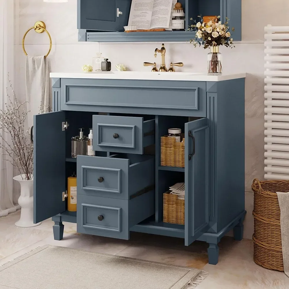 36” Bathroom Vanity with Sink, Bathroom Sink Vanity Cabinet Set with 36” Countertop & Integrated Sink, 2 Doors & 2 Drawers
36” Bathroom Vanity with Sink, Bathroom Sink Vanity Cabinet Set with 36” Countertop & Integrated Sink, 2 Doors & 2 Drawers
