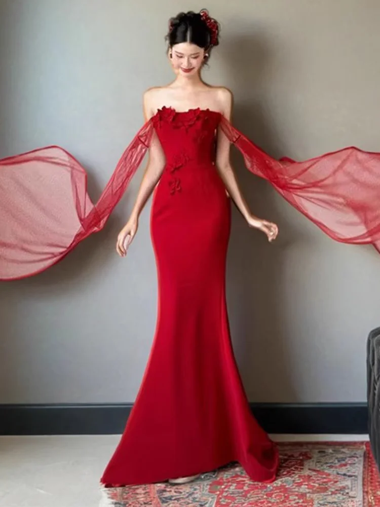 Красное вечернее платье цвета винного краса с шлейфом для свадебных церемоний и выступлений, длинное, модное, элегантное, стильное
Красное вечернее платье цвета винного краса с шлейфом для свадебных церемоний и выступлений, длинное, модное, элегантное, стильное