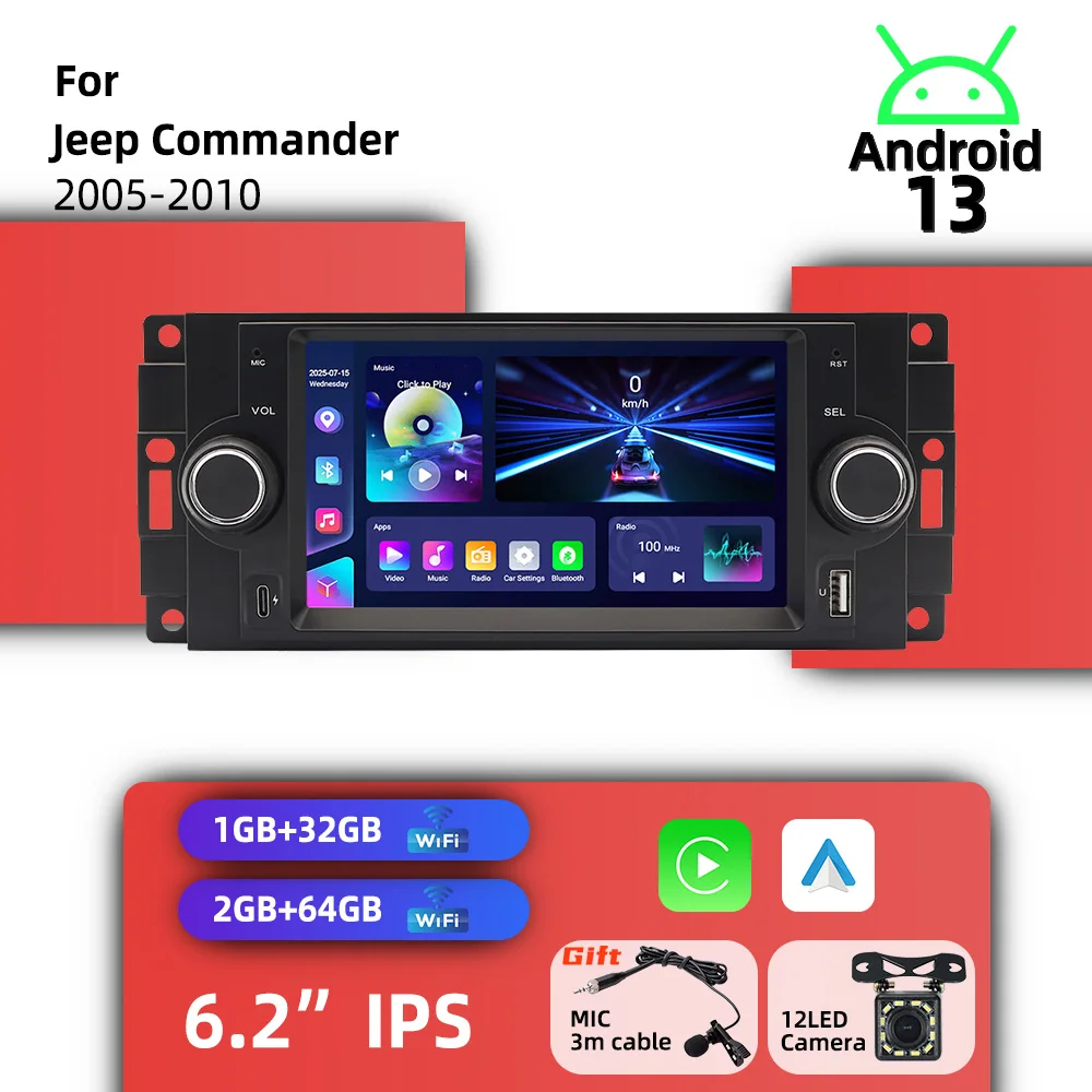 Android Car Multimedia for Jeep Commander 2005-2010 1Din 6.2" Screen Carplay Radio Stereo Head Unit GPS
Android Car Multimedia for Jeep Commander 2005-2010 1Din 6.2" Screen Carplay Radio Stereo Head Unit GPS