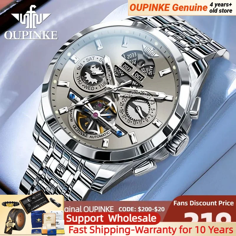 OUPINKE Automatic Watch Skeleton Stainless steel Wristwatch Calendar Week Multifunctional Waterproof Sapphire Mirror Men's Watch
OUPINKE Automatic Watch Skeleton Stainless steel Wristwatch Calendar Week Multifunctional Waterproof Sapphire Mirror Men's Watch